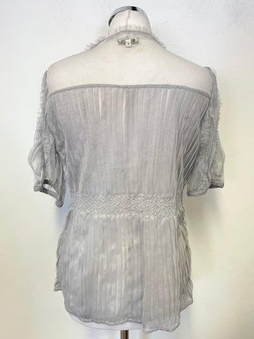 NOA NOA GREY MESH SHORT SLEEVED PLEATED BLOUSE /TOP SIZE M