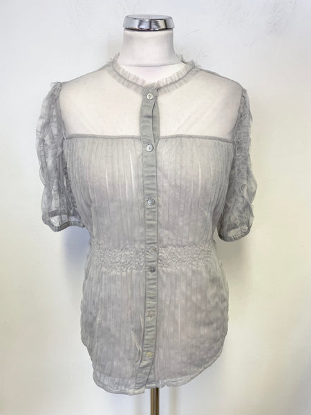 NOA NOA GREY MESH SHORT SLEEVED PLEATED BLOUSE /TOP SIZE M