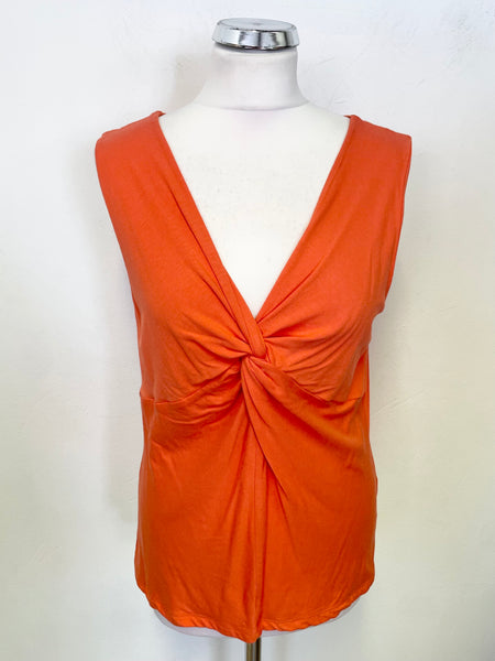 LK BENNETT ORANGE V NECK TWIST FRONT SLEEVELESS TOP SIZE L