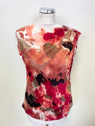 COAST 100% SILK CORAL MIX FLORAL PRINT SLEEVELESS TOP SIZE 12