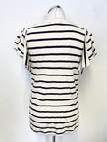 RALPH LAUREN IVORY & NAVY STRIPE FRILL SLEEVED T SHIRT TOP SIZE M