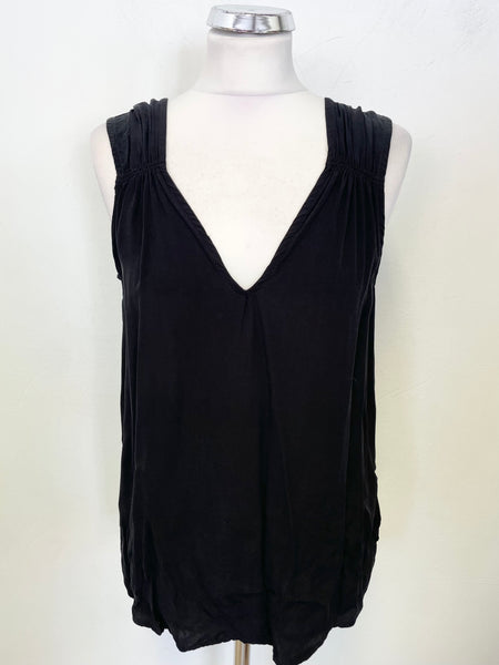 WHISTLES BLACK V NECK SLEEVELESS GATHERED SHOULDER TOP SIZE 12