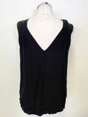 WHISTLES BLACK V NECK SLEEVELESS GATHERED SHOULDER TOP SIZE 12