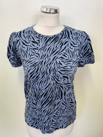 WHISTLES BLUE & NAVY PRINT SHORT PUFF SLEEVED T SHIRT SIZE S