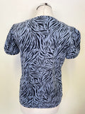 WHISTLES BLUE & NAVY PRINT SHORT PUFF SLEEVED T SHIRT SIZE S