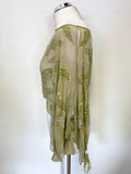 BRAND NEW AFTERSHOCK 100% SILK OLIVE GREEN BEAD & SEQUIN TRIMMED OVER TOP SIZE L