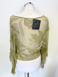 BRAND NEW AFTERSHOCK 100% SILK OLIVE GREEN BEAD & SEQUIN TRIMMED OVER TOP SIZE L