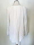 WHITE COMPANY WHITE CHEESECLOTH EMBROIDERED TIE NECK LONG SLEEVE TOP SIZE 12