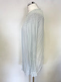 GHOST PALE BLUE SMOCKED UPPER LONG SLEEVED TUNIC TOP SIZE XL