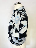 WHISTLES BLACK & BLUE FLORAL PRINT SHORT SLEEVE CROPPED TOP SIZE 4