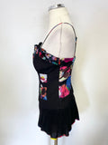 KAREN MILLEN BLACK & MULTI COLOURED FLORAL PRINT TRIM CORSET TOPSIZE 10