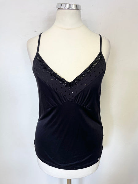 TED BAKER BLACK SEQUIN TRIMMED SILK CAMISOLE TOP SIZE 2 UK 10