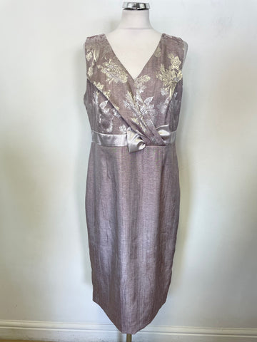 ROMAN ORIGINALS MAUVE & SILVER TRIM SLEEVELESS DRESS & MATCHING JACKET OUTFIT SIZE 14