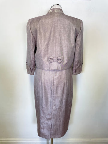 ROMAN ORIGINALS MAUVE & SILVER TRIM SLEEVELESS DRESS & MATCHING JACKET OUTFIT SIZE 14