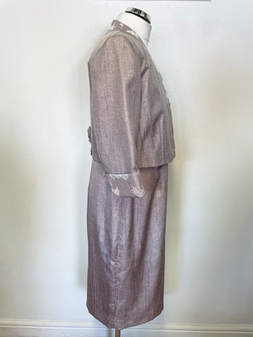 ROMAN ORIGINALS MAUVE & SILVER TRIM SLEEVELESS DRESS & MATCHING JACKET OUTFIT SIZE 14