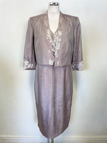 ROMAN ORIGINALS MAUVE & SILVER TRIM SLEEVELESS DRESS & MATCHING JACKET OUTFIT SIZE 14