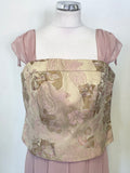 LUIS CIVIT DUSKY PINK & PALE GOLD BROCADE TOP, FITTED JACKET & LONG SKIRT OUTFIT SIZE 14