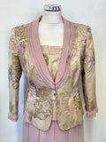 LUIS CIVIT DUSKY PINK & PALE GOLD BROCADE TOP, FITTED JACKET & LONG SKIRT OUTFIT SIZE 14