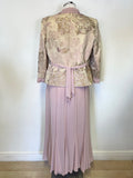 LUIS CIVIT DUSKY PINK & PALE GOLD BROCADE TOP, FITTED JACKET & LONG SKIRT OUTFIT SIZE 14