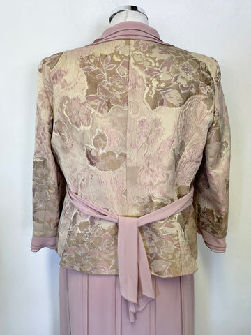 LUIS CIVIT DUSKY PINK & PALE GOLD BROCADE TOP, FITTED JACKET & LONG SKIRT OUTFIT SIZE 14