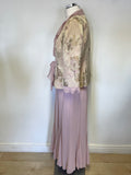 LUIS CIVIT DUSKY PINK & PALE GOLD BROCADE TOP, FITTED JACKET & LONG SKIRT OUTFIT SIZE 14