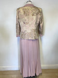 LUIS CIVIT DUSKY PINK & PALE GOLD BROCADE TOP, FITTED JACKET & LONG SKIRT OUTFIT SIZE 14