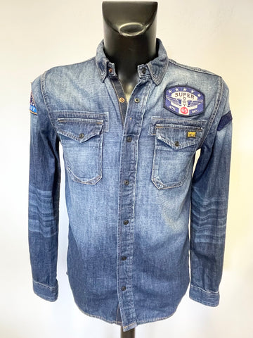 SUPERDRY BLUE DENIM COLLARED LONG SLEEVED SHIRT SIZE S