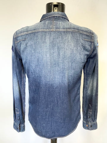 SUPERDRY BLUE DENIM COLLARED LONG SLEEVED SHIRT SIZE S