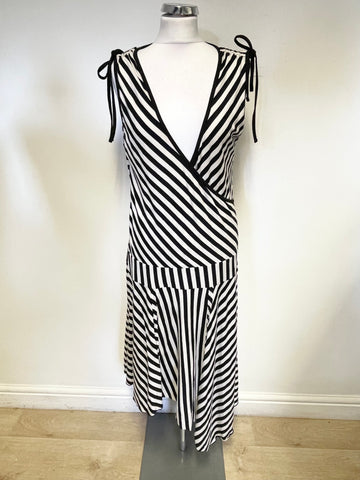 WHISTLES BLACK & WHITE STRIPED WRAP ACROSS SLEEVELESS DRESS SIZE 14