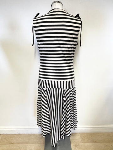 WHISTLES BLACK & WHITE STRIPED WRAP ACROSS SLEEVELESS DRESS SIZE 14