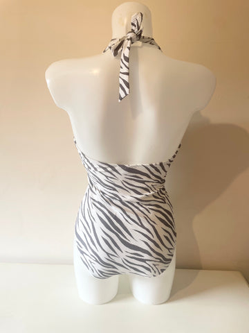 DESIGNER HEIDI KLEIN GREY & WHITE DESIGN HALTER NECK SWIMSUIT SIZE M