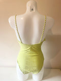 PAUL SMITH LIME GREEN & WHITE STRIPED SWIMSUIT SIZE L /44 UK 12