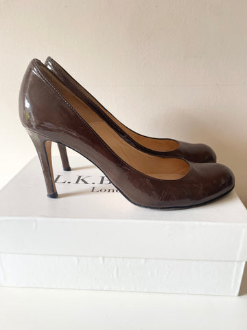 LK BENNETT BROWN PATENT LEATHER HEELS SIZE 7.5/41