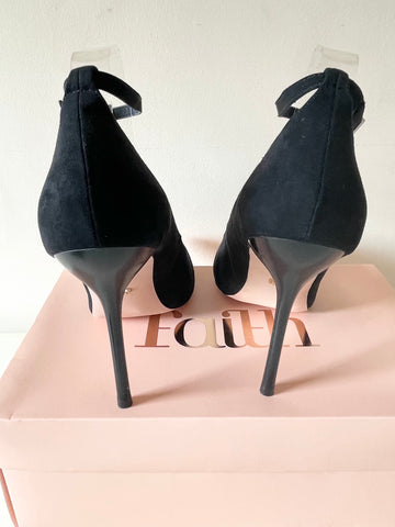 BRAND NEW FAITH BLACK FAUX SUEDE ANKLE STRAP HIGH HEELS SIZE 7/40