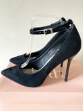 BRAND NEW FAITH BLACK FAUX SUEDE ANKLE STRAP HIGH HEELS SIZE 7/40