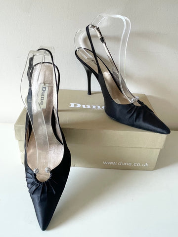 DUNE BLACK SATIN DIAMANTE TRIM SLINGBACK HEELS SIZE 7.5/41