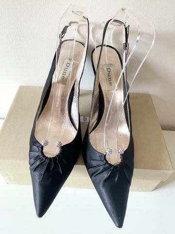 DUNE BLACK SATIN DIAMANTE TRIM SLINGBACK HEELS SIZE 7.5/41