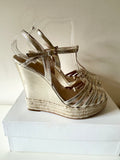 LK BENNETT GOLD LEATHER WEDGE HEEL ESPADRILLE PLATFORM SANDALS SIZE 7.5/41