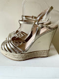 LK BENNETT GOLD LEATHER WEDGE HEEL ESPADRILLE PLATFORM SANDALS SIZE 7.5/41