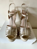 LK BENNETT GOLD LEATHER WEDGE HEEL ESPADRILLE PLATFORM SANDALS SIZE 7.5/41