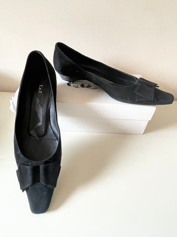 LK BENNETT BLACK SUEDE BOW TRIM LOW HEELS SIZE 7.5/41