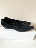 LK BENNETT BLACK SUEDE BOW TRIM LOW HEELS SIZE 7.5/41