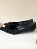 LK BENNETT BLACK SUEDE BOW TRIM LOW HEELS SIZE 7.5/41