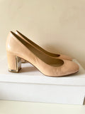 LK BENNETT LIGHT PEACH PEARL PATENT LEATHER BLOCK HEEL COURT SHOES SIZE 7/40