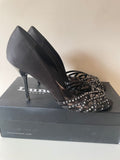 DUNE BLACK SATIN RHINESTONE TRIM OPEN TOE HEELS SIZE 8/42