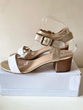 DUNE WHITE & GOLD LEATHER BLOCK HEEL SANDALS SIZE 7/40