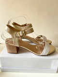 DUNE WHITE & GOLD LEATHER BLOCK HEEL SANDALS SIZE 7/40