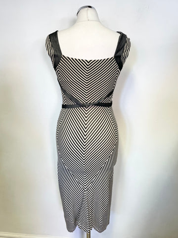 SPORTMAX GREY & IVORY STRIPE SLEEVELESS PENCIL DRESS SIZE S