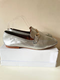 A PIEDI SILVER LEATHER FLAT LOAFERS SIZE 7/40