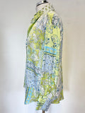 RAND NEW ZARA LIGHT BLUE ,WHITE & LIME GREEN FLORAL PRINT COLLARED LONG SLEEVED SATIN BLOUSE SIZE M